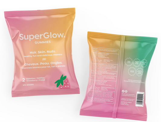 SuperGlow. Gummies Sample – Hair, Skin & Nails Vitamins with Biotin | Strawberry | 2 Vegan Beauty Gummies
