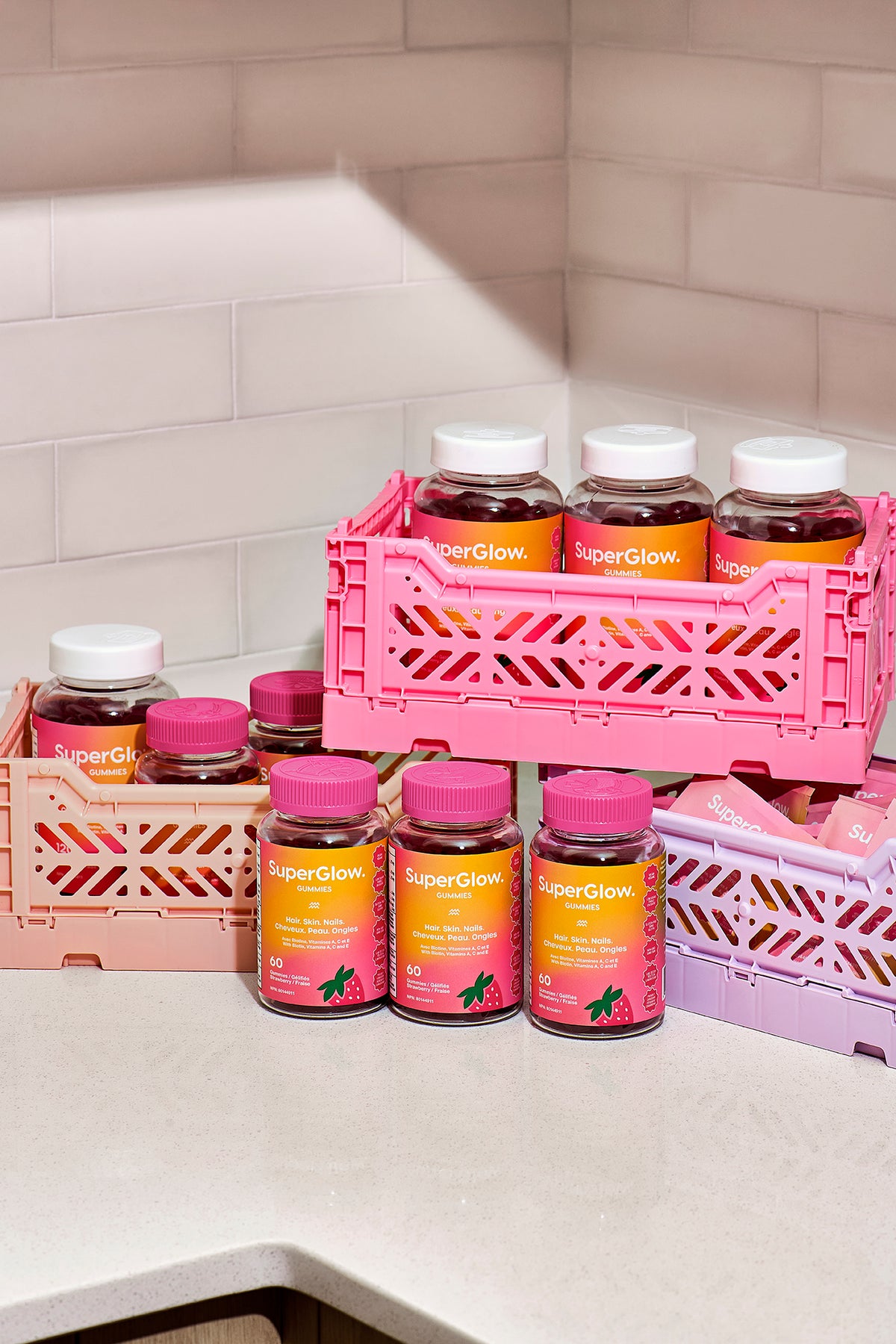 SuperGlow. Gummies – Hair, Skin & Nails Vitamins with Biotin | Strawberry | 120 Vegan Beauty Gummies