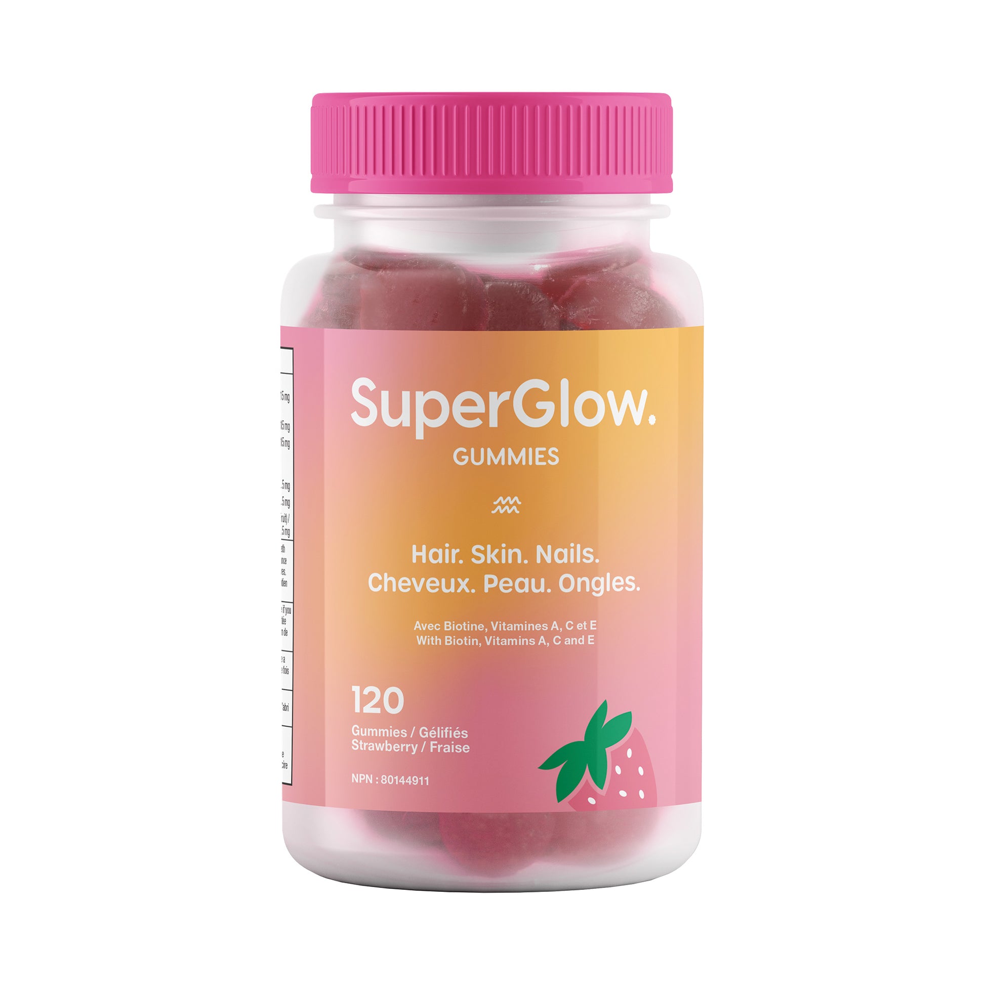 SuperGlow. Gummies – Hair, Skin & Nails Vitamins with Biotin | Strawberry | 120 Vegan Beauty Gummies
