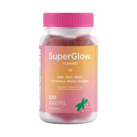 SuperGlow. Gummies – Hair, Skin & Nails Vitamins with Biotin | Strawberry | 120 Vegan Beauty Gummies
