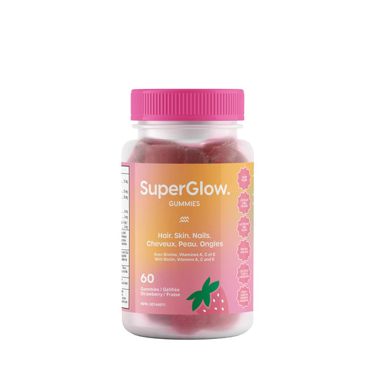 SuperGlow. Gummies – Hair, Skin & Nails Vitamins with Biotin | Strawberry | 60 Vegan Beauty Gummies
