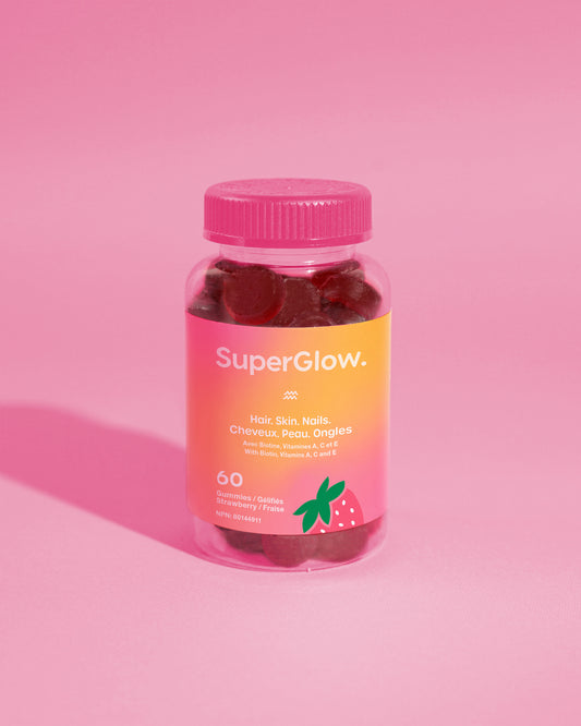 SuperGlow. Gummies – Hair, Skin & Nails Vitamins with Biotin | Strawberry | 60 Vegan Beauty Gummies
