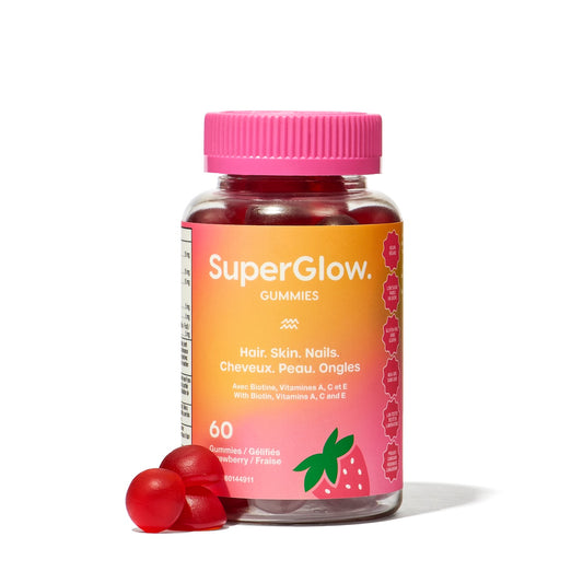SuperGlow Gélifiés Cheveux, Peau & Ongles à la Biotine | Fraise | 60 Gélifiés Beauté Végétaliens